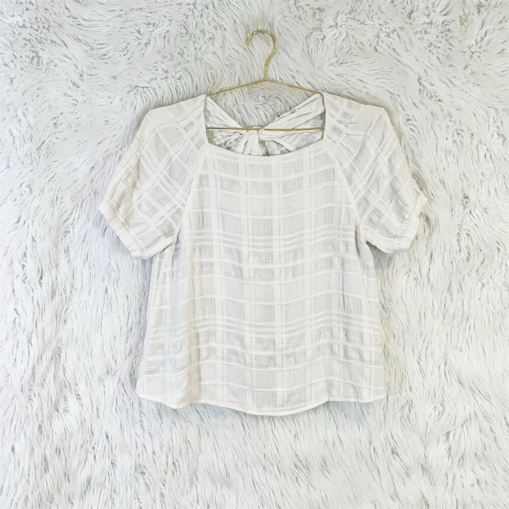 Club Monaco Ivory Textured Puff Sleeve Square Neck Blouse Women's Size M